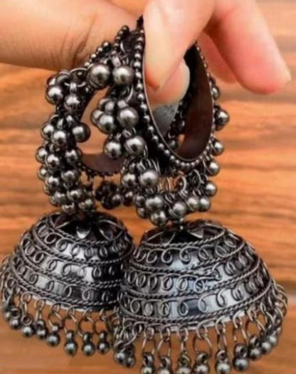 Fancy Black Polish Ghungroo Jhumka Earrings For Women & Girls