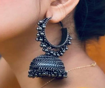 Fancy Black Polish Ghungroo Jhumka Earrings For Women & Girls