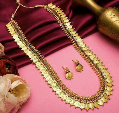 South Indian Gold Platd Laxmi Necklace set with Earrings for women & Girls