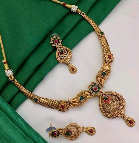 Indian Bridal Copper Matte Kempu Premium South Indian Gold Necklace Set For Women & Girls