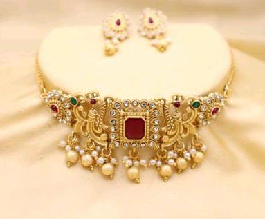 Wedding Heavy Gold Polish Ruby Stone Gold Plated Jewellery Set For Women & Girls