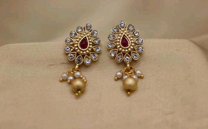 Wedding Heavy Gold Polish Ruby Stone Gold Plated Jewellery Set For Women & Girls