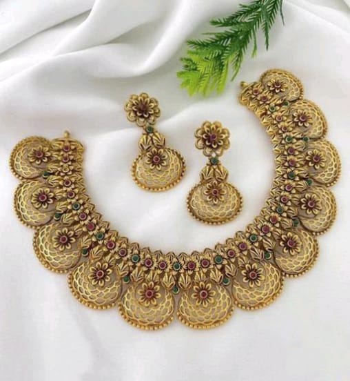 Fancy Designer Copper Matte Exclusive Kempu Premium South Indian Gold Necklace Set with Earrings