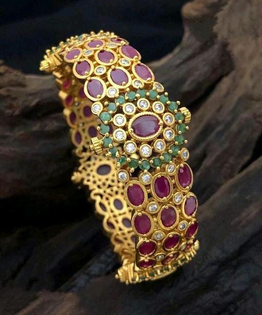 Indian Heavy Bridal Ruby Stone South Indian Gold Plated Rajwadi Bangle Kada For Women & Girls