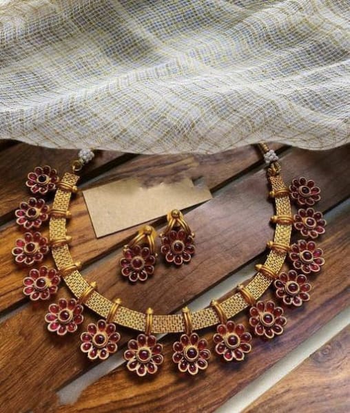 South Indian Copper Matte Exclusive Kempu Premium South Indian Gold Necklace Set For Bridal