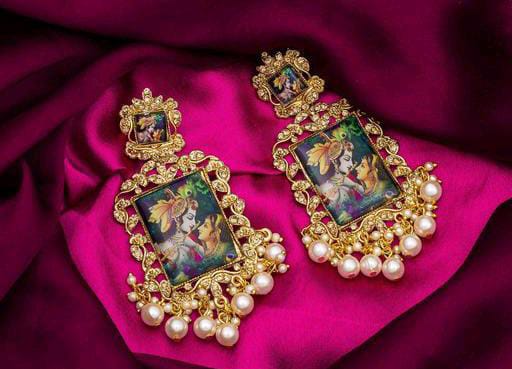 Shri Radha Krisha Handcrafted Gold Plated Long Beautiful Jhumka Earrings For Women & Girls