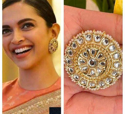 Bollywood Actress Deepika Padukon Inspiredn Fine Kundan Golden Touch Matte Finish Stud Earrings