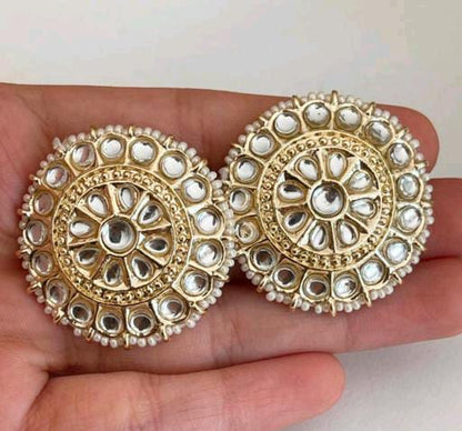 Bollywood Actress Deepika Padukon Inspiredn Fine Kundan Golden Touch Matte Finish Stud Earrings