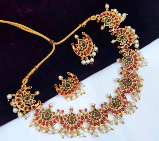 Elegant Designer Southindian Ruby Stone Gold Plated Jewellery Set For Women & Girls