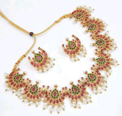 Elegant Designer Southindian Ruby Stone Gold Plated Jewellery Set For Women & Girls