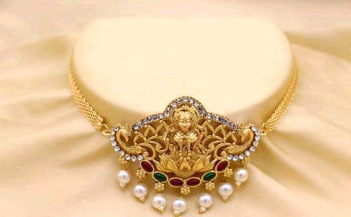 South Indian Temple Matte Finish Gold Plated Laxmi Jewlery Set For Women & Girls