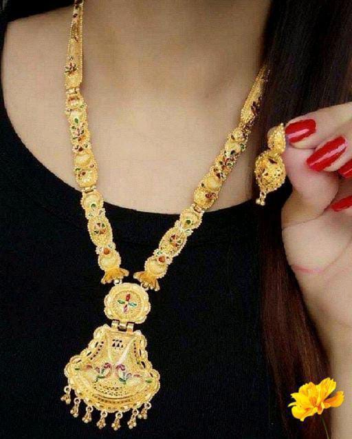 Durga Pooja Victoria Style Long South Indian Matte Finish Pearls Necklace Set For Women & Girls