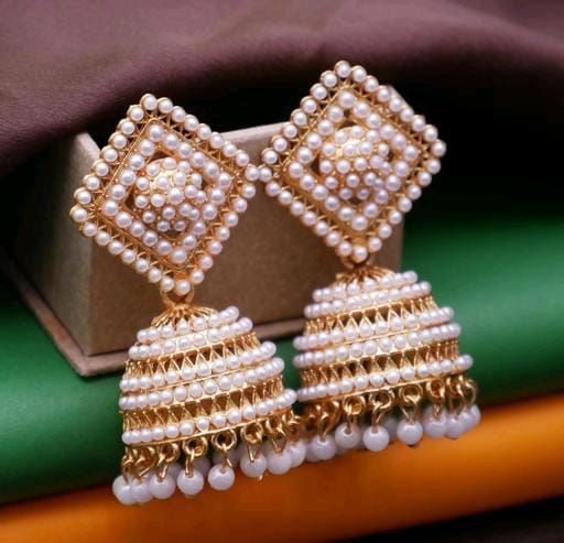 Indian Traditional Golden Touch Light Weight Pearl Jhumka Earrings For Women & Girls