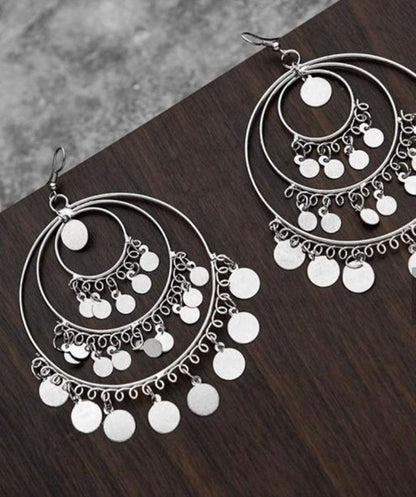 Indian Style Silver Plated Light Weight Hoop Chandbali Jhumka Earrings For Women & Girls