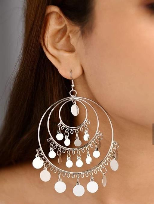 Indian Style Silver Plated Light Weight Hoop Chandbali Jhumka Earrings For Women & Girls