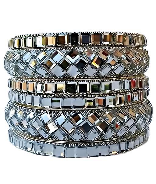 Mirror Handcrafted Silver Tone Metal Oxidised Bangles For Women & Girls