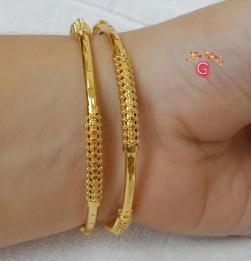 Traditional Gold Matte Finish Designer Bridal Wedding Bangles (2 Bangles) For Women & Girls