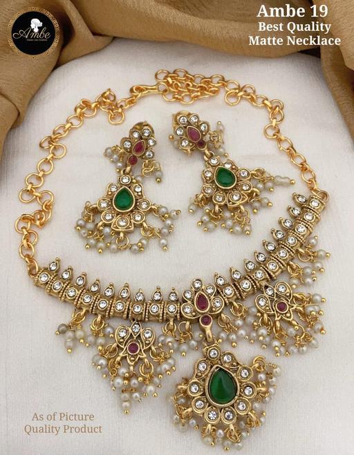 Guttapusalu Designer Golden Touch Heavy Pearls Kundan South Jewlery Set For Women & Girls