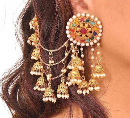 Indian Designer Gold Plated Bahubali Jhumki With Sahara Earrings For Women & Girls