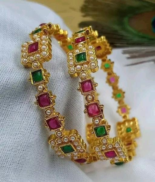 Ruby Stone Guttapasula South Indian Gold Plated Rajwadi Bangle Set For Women & Girls