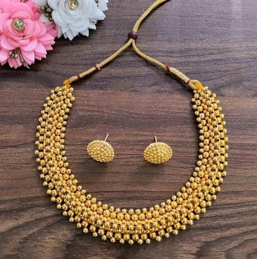 Marathi Look Antique Long Matte Finish Indian Statement Golden Temple Chokar Necklace Set