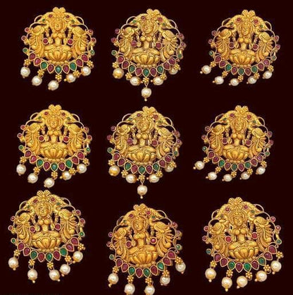 Gold Plated Bridal Pack of 9 Alloy Hair Broach For South Indian Bridal Women & Girls