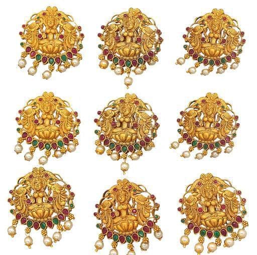 Gold Plated Bridal Pack of 9 Alloy Hair Broach For South Indian Bridal Women & Girls