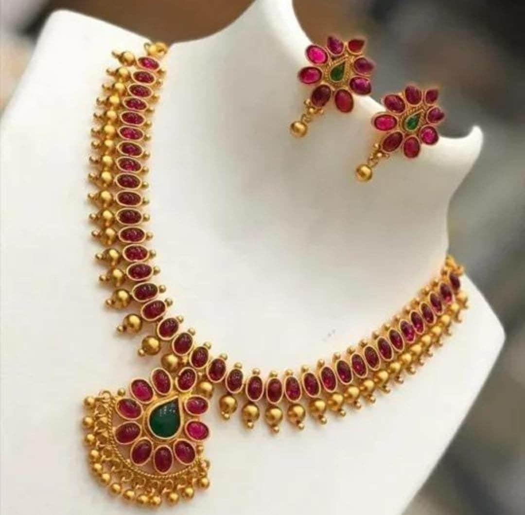 Indian Rajwadi Look Southindian Ruby Stone Gold Plated Jewellery Set For Women & Girls