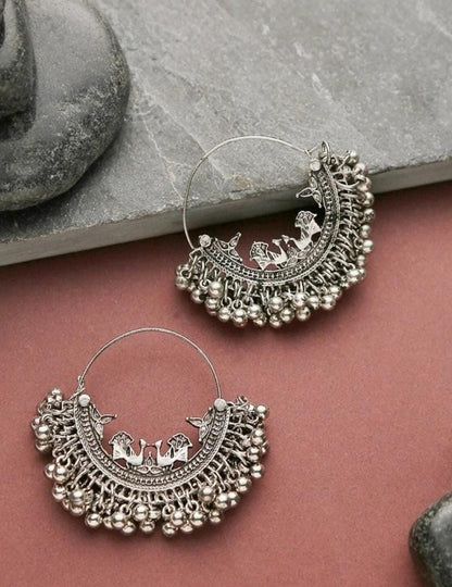 Ghungroo Hoop Chandbali Indian Silver Bollywood Peacock Jhumki For Women & Girls