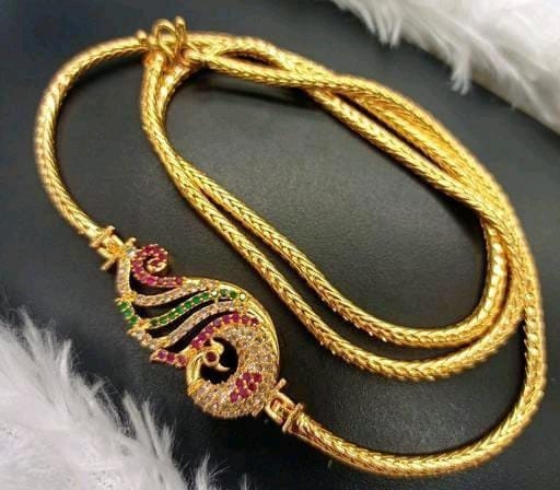 Peacock Mop Chain Gold Plated Covering Mugappu Chain South Indian Mogappu Saradu Chain Jewelry Set For Women