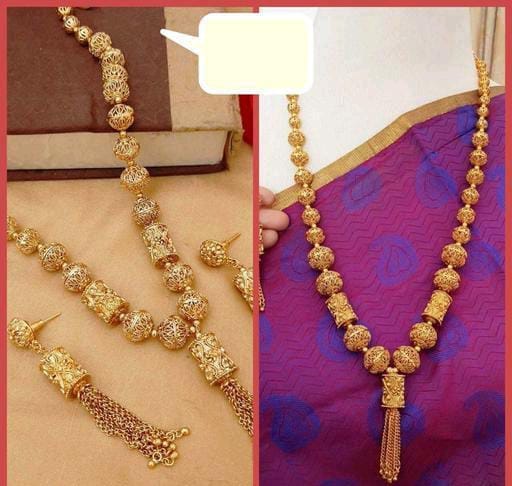 Gold Beads Antique Gold Finish South Indian Long Neck Chain For Women & Girls