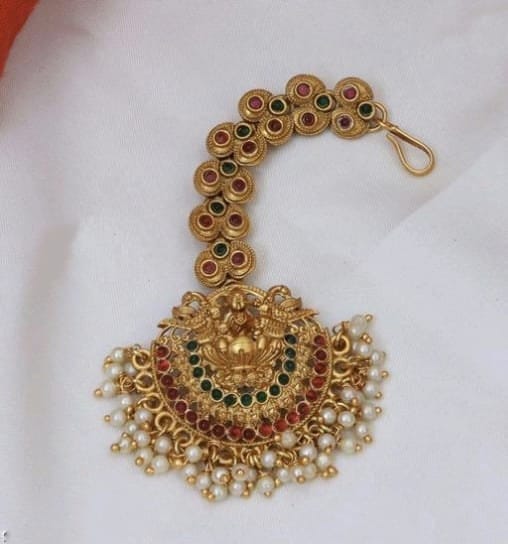 Handcrafted Designer South Indian Gold Plated Head Jewelry Maang Tikka For Women & Girls