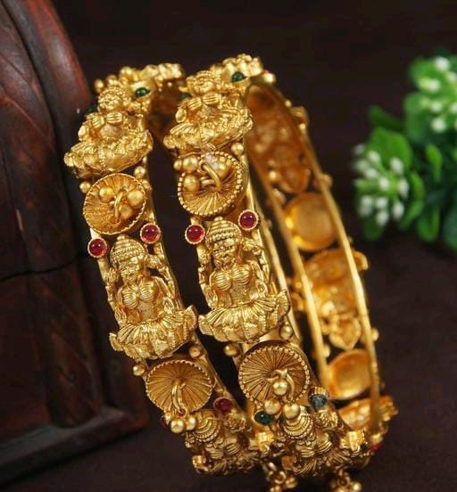 South Indian Gold Plated Temple Rajwadi Copper Finish Bangle Set For Women & Girls