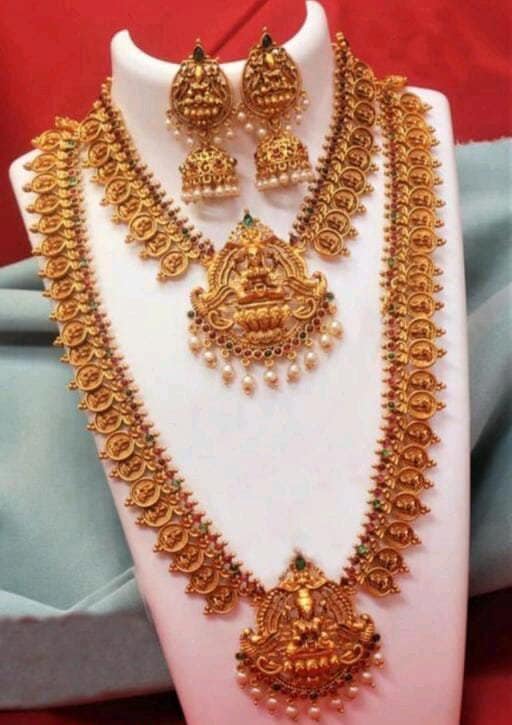 Temple Premium Quality Chokar With Long Haram Gold Jewelry Necklace Set For Women & Girls