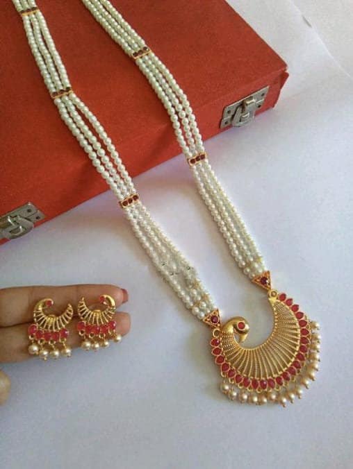 Tanmani Pearls Statement Long Gold Pendant Jewelry Set For Women & Girls