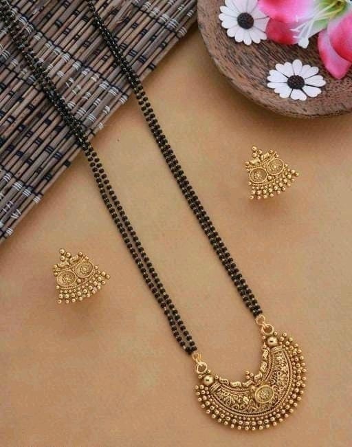 Kerala Look Gold Long Double Line Black Beaded Mangalsutra Traditional Jewelry for Women