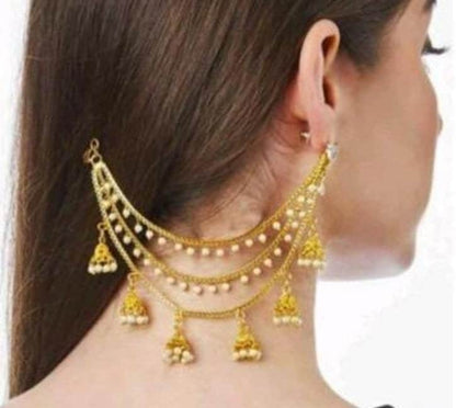 Beautiful Kundan Pearls Studded Matte finish Earchain- Ear Sahara And Holder For Women & Girls