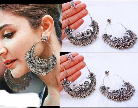 Anushka Sharma Inspired Peacock Silver Plated Hoop Earrings For Women & Girls