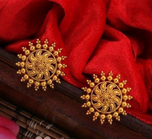 Tiny Gold Plated Chakri Look Golden Small Stud Earrings For Women & Girls