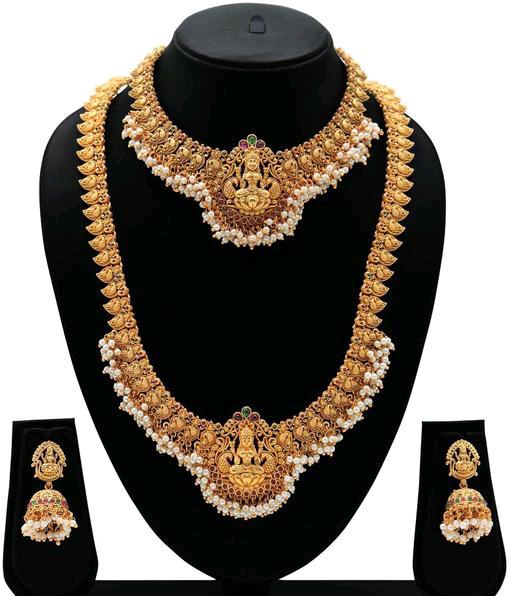 Guttapusalu South Indian Bride Temple Long Haram With Chic Chokar Set For Women & Girls