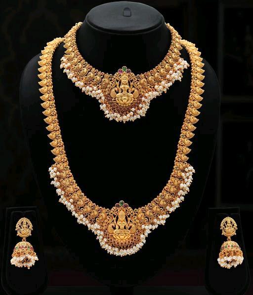 Guttapusalu South Indian Bride Temple Long Haram With Chic Chokar Set For Women & Girls