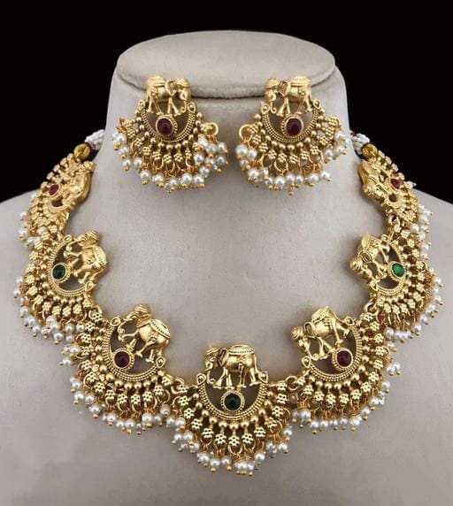 Heavy Gold Plated Matte Finish Elephant Chic Chokar Set For Women & Girls