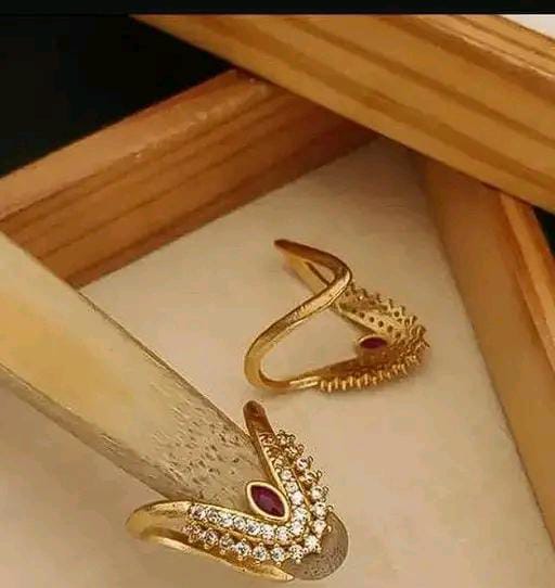 Ruby Stone V Shape Vanki Vangi Trendy Gold Plated Adjustable Ring For Women & Girls