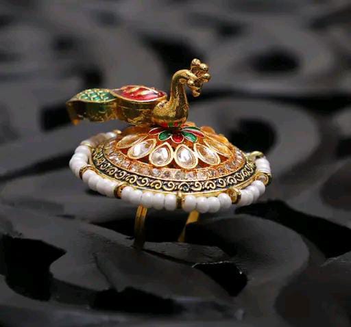 Majestic Peacock Wings Handcrafted Rajwadi Jaipuri Ring: Where Art Meets Nature