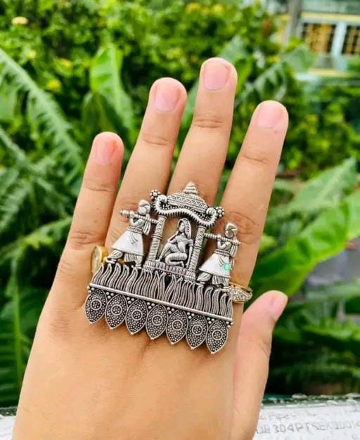 Doli Baraat Look Bridal Big Size Silver Touch Indian Oxidized Rings For Women & Girls