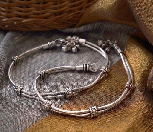 Boho Silver Handmade Anklet Trendy Antique Silver Matte Finish Dailywear Silver Matte Finish Anklets Payal For Women & Girls