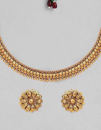 Designer Indian Wedding Gold Matte Finish Golden South Jewlery Set With Earrings For Women & Girls