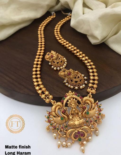 Matte Designer Long Haram With Chokar Copper Premium Quality Gold Jewelry Necklace Set