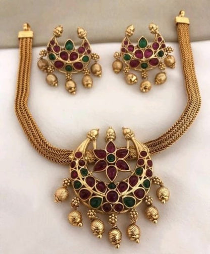 Indian Wedding Heavy Gold Polish Ruby Stone Gold Plated Jewellery Set For Women & Girls