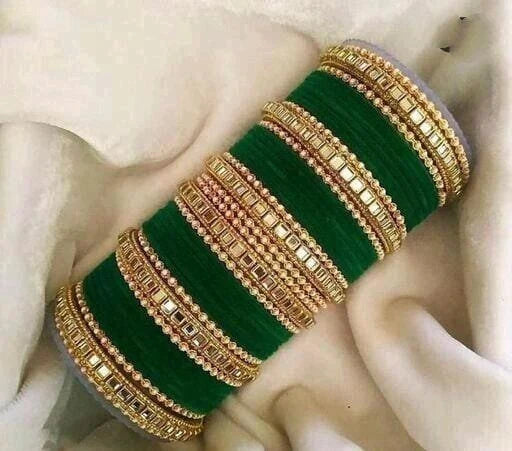 Bridal Punjabi Velvet Kundan Metal Bangles Set For Women & Girls Bridal Set